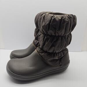 Crocs Women’s 7 Winter Puff Boot 14614 Brown Pull On